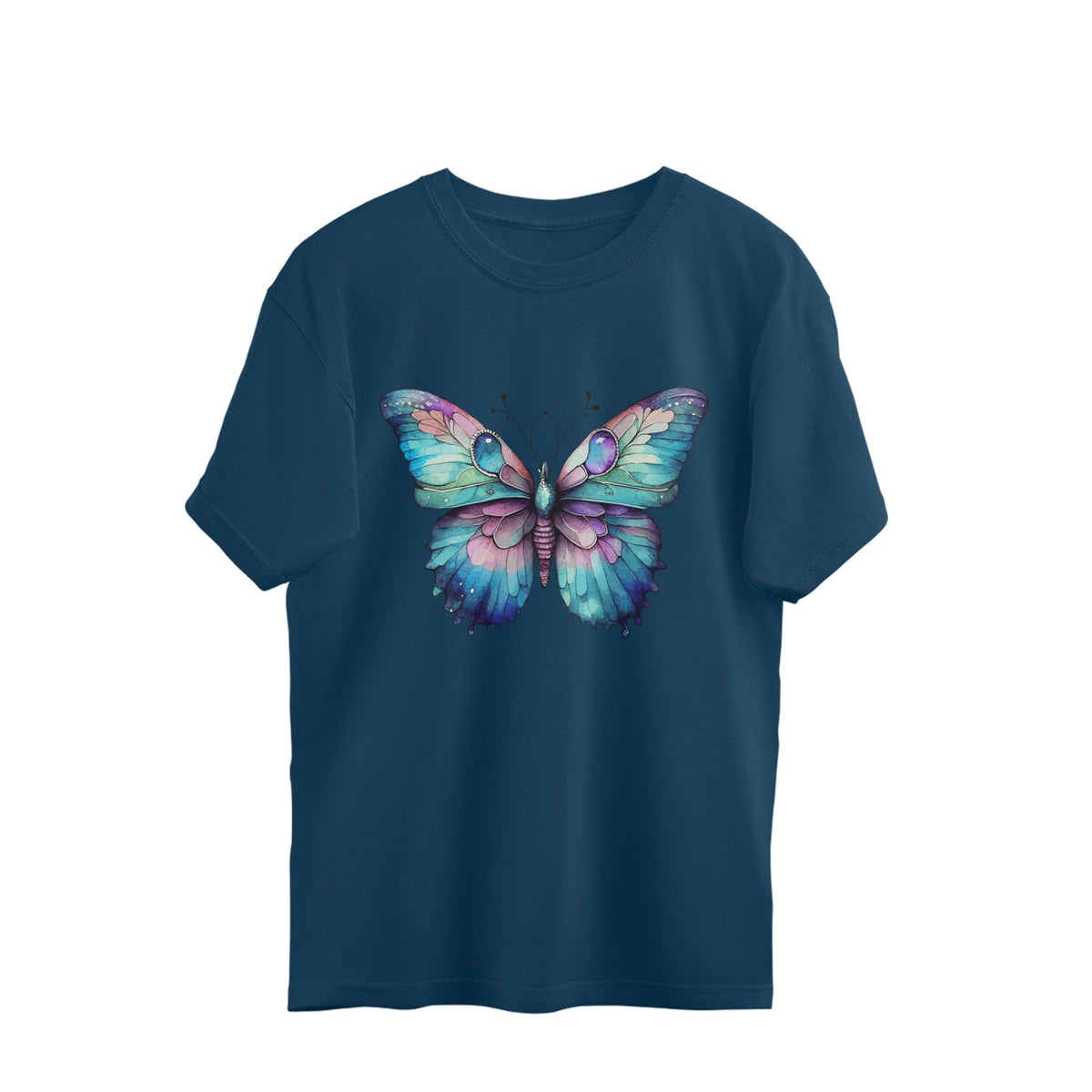 Animal Art Purple Butterfly Unisex Oversized T-Shirt Navy Blue