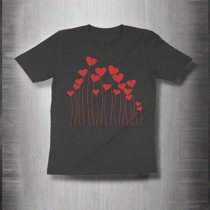 Pattern Art Twig of hearts Unisex Round Neck Half Sleeve T-Shirt Black