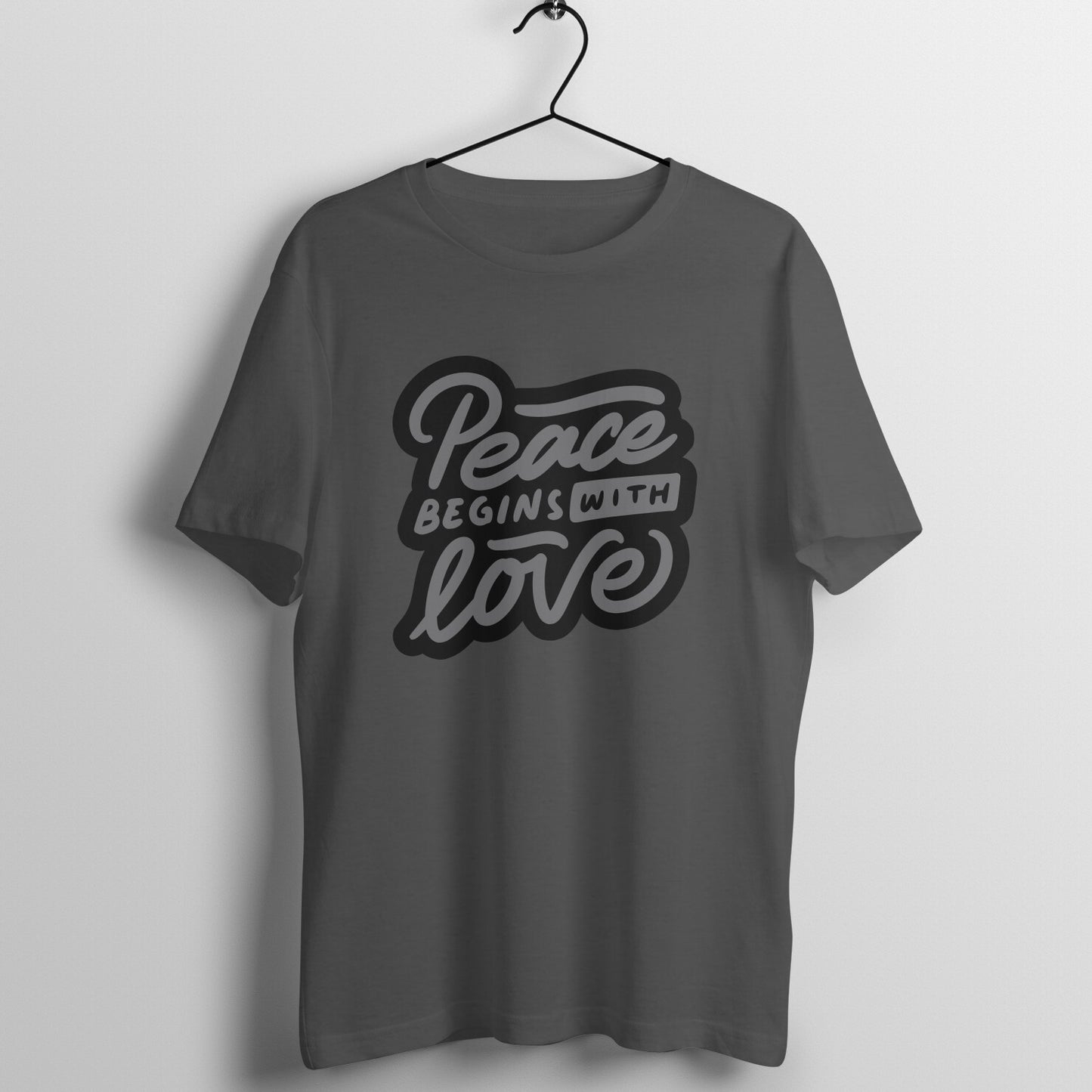 Peace Begins Men's Half Sleeve Round Neck T-Shirt Charcoal Grey