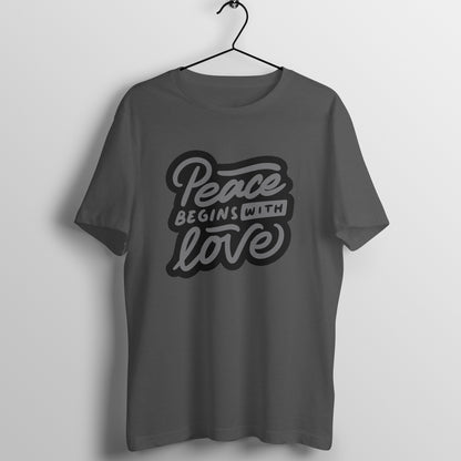 Peace Begins Men's Half Sleeve Round Neck T-Shirt Charcoal Grey