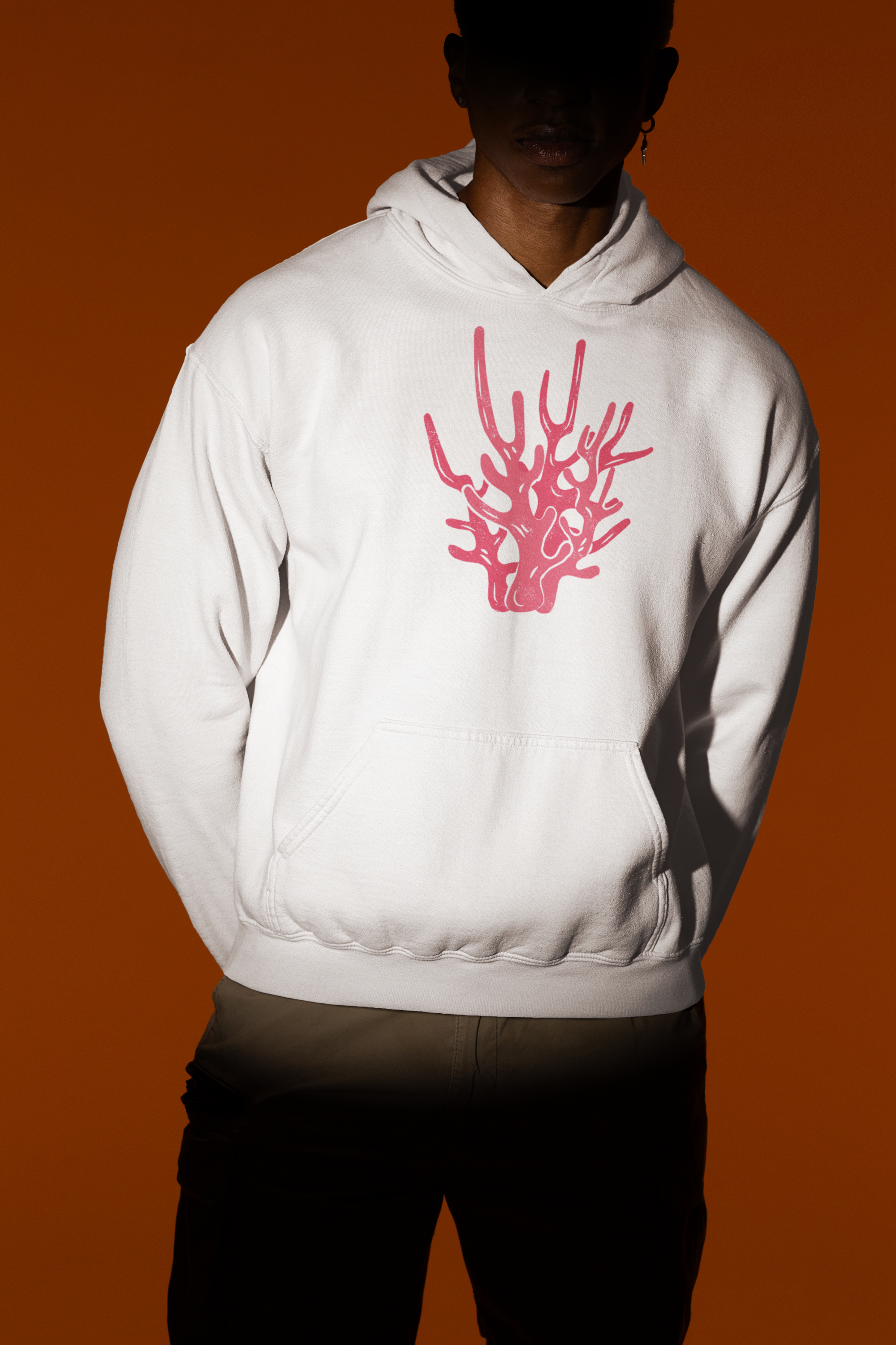 Coral Unisex Casual Hoodie White