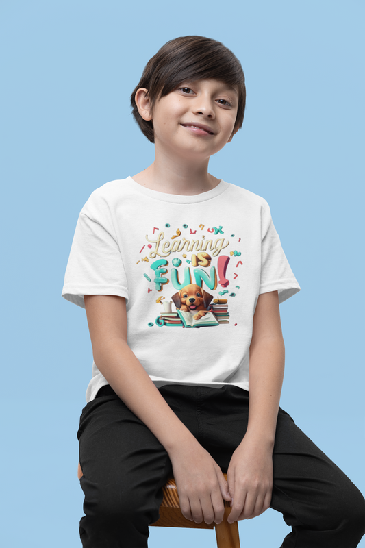 Learning is fun Kid's Half Sleeve Round Neck T-Shirt White