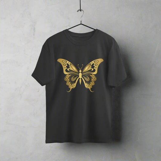 Golden Butterfly Unisex Oversized T-Shirt Black