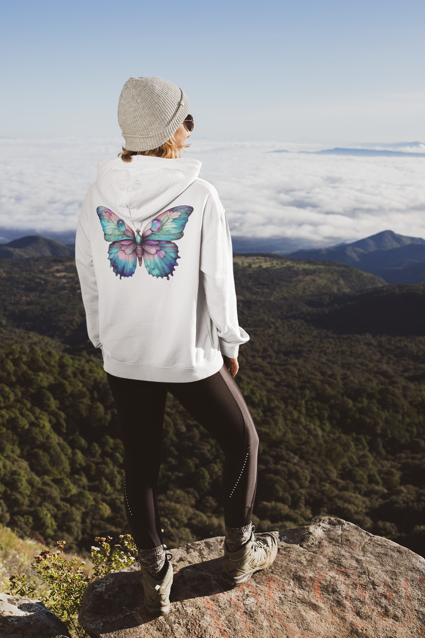 Blue Butterfly Unisex Zipped Hoodie White