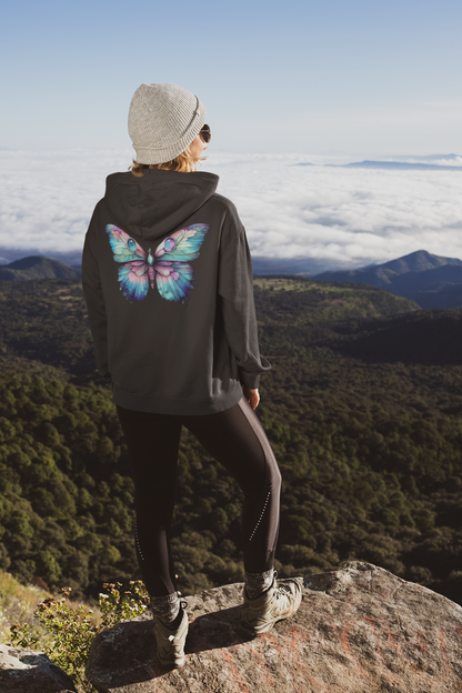 Blue Butterfly Unisex Zipped Hoodie Black