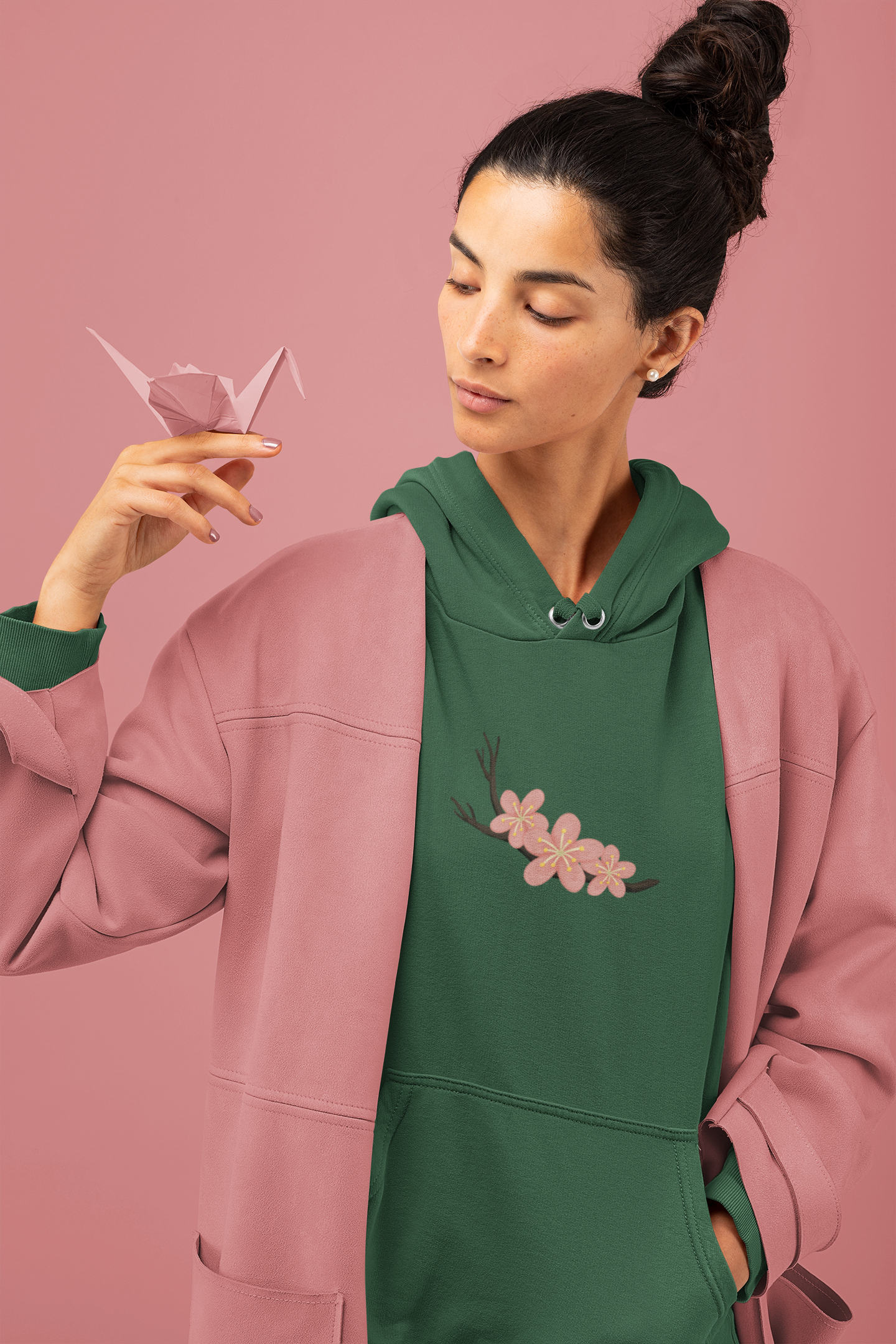 Sakura Unisex Oversized Hoodie Bottle Green