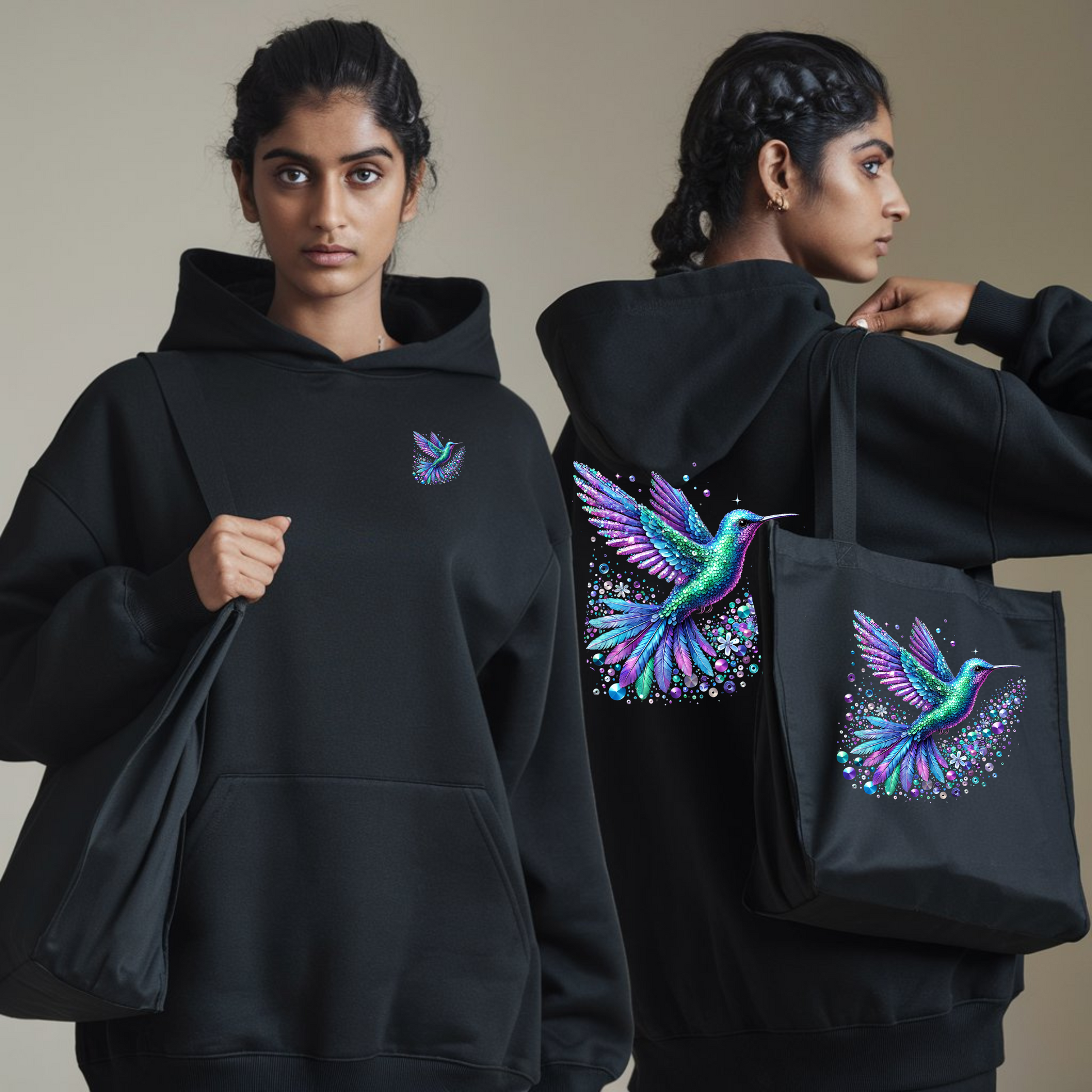 Women Black Hoodie and Tote Bag