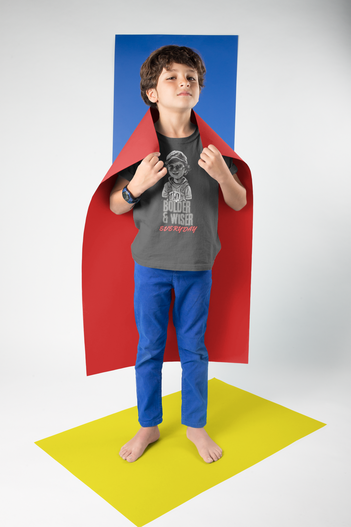 Bolder and Wiser Kid's Half Sleeve Round Neck T-Shirt Charcoal Grey