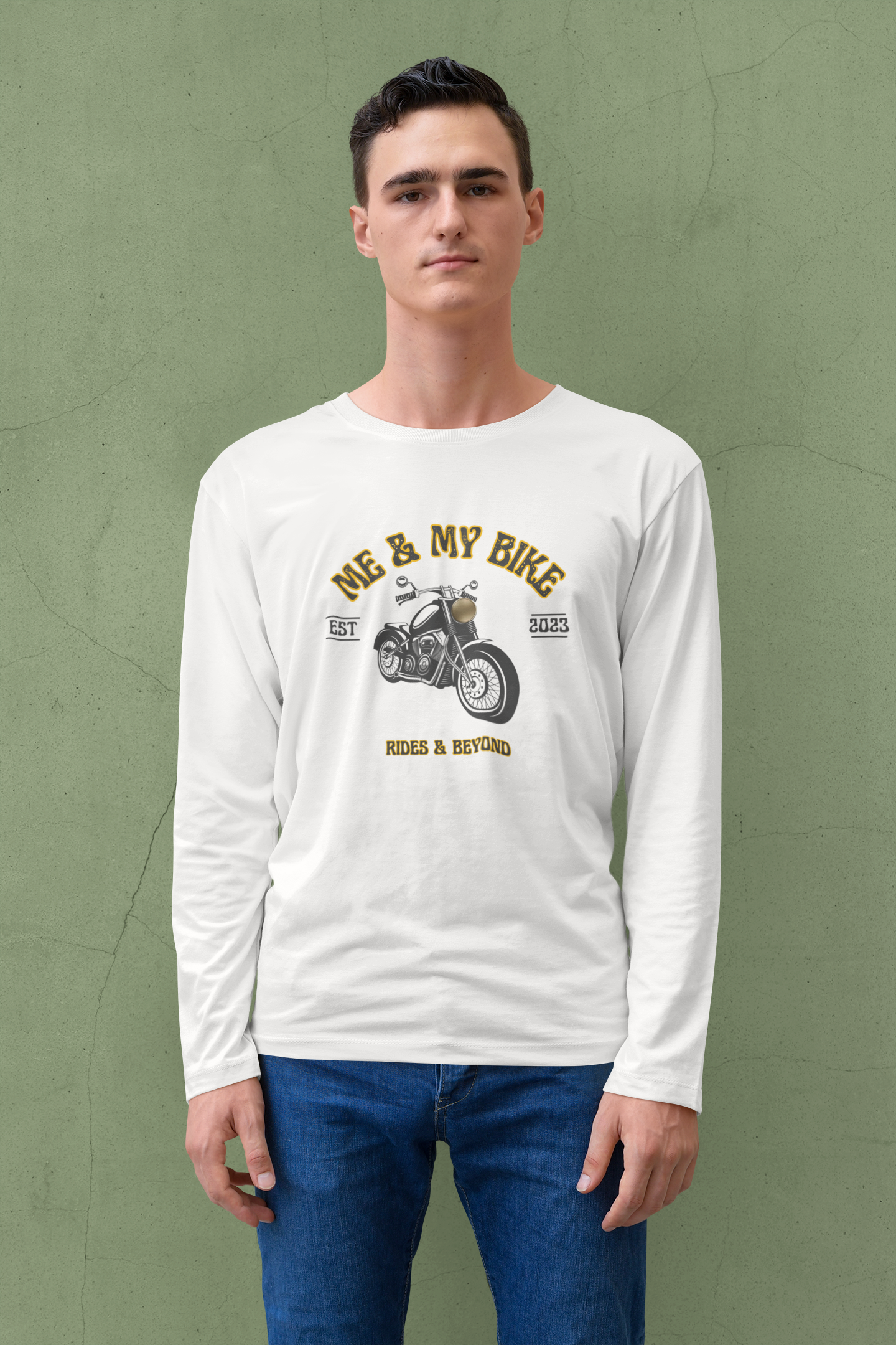 Me and My Bike Men's Full Sleeve Round Neck T-Shirt White