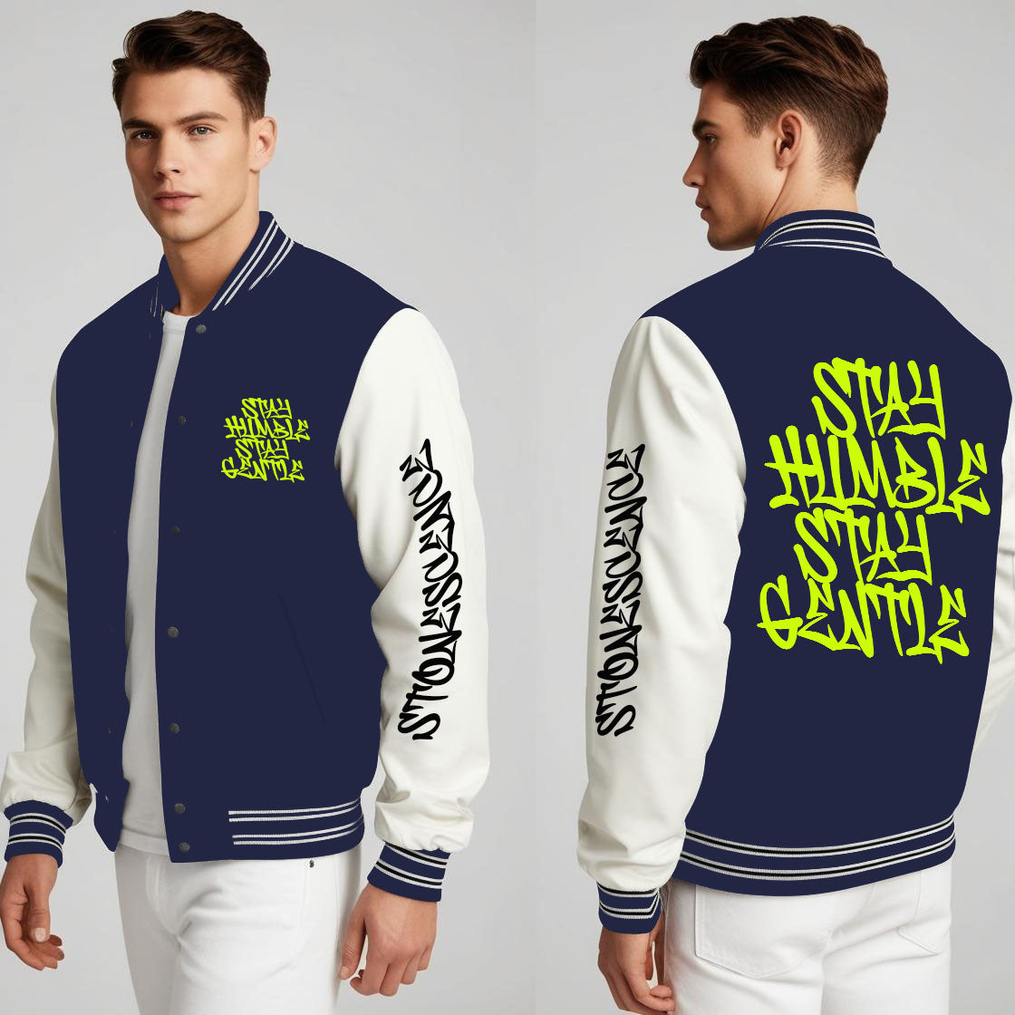 Stay Humble Stylish Long Sleeve Button Varsity Jacket