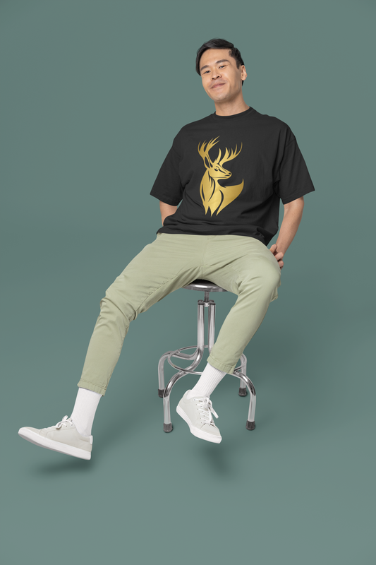 Golden Deer Unisex Oversized T-Shirt Black