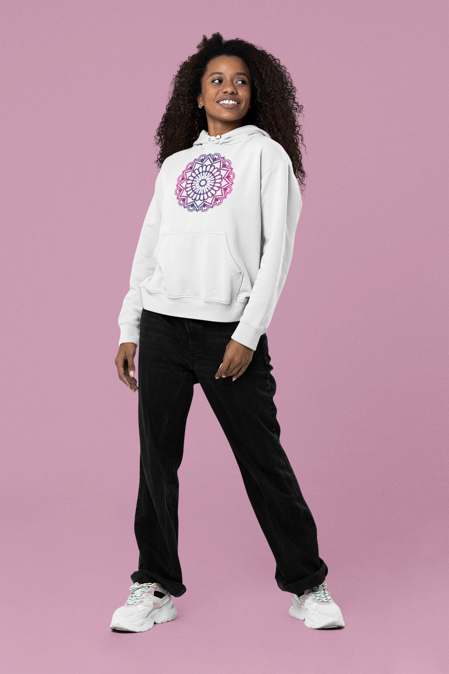 Purple Mandala Unisex Casual Hoodie White