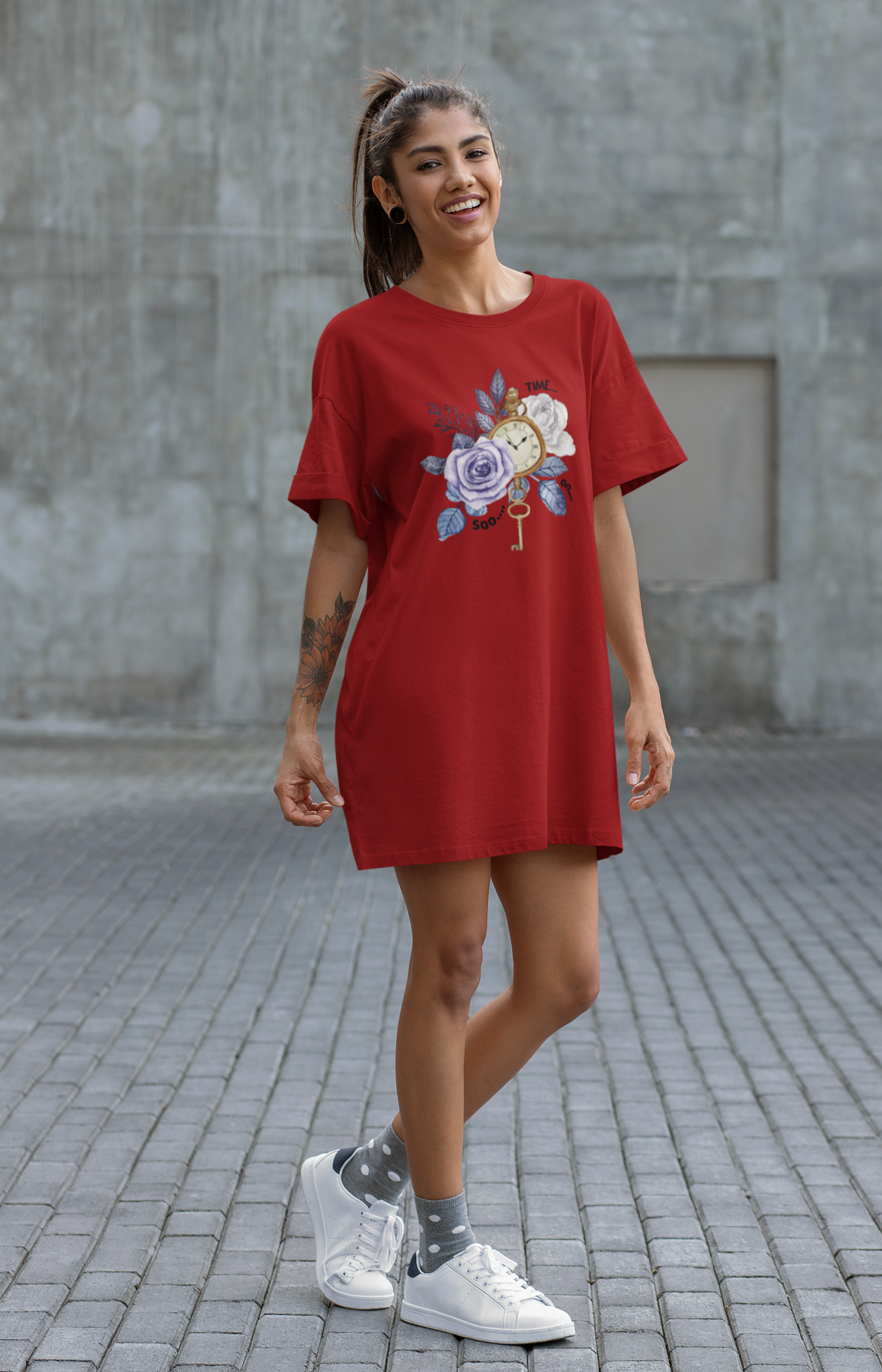 Time Women's T-Shirt Dress Red