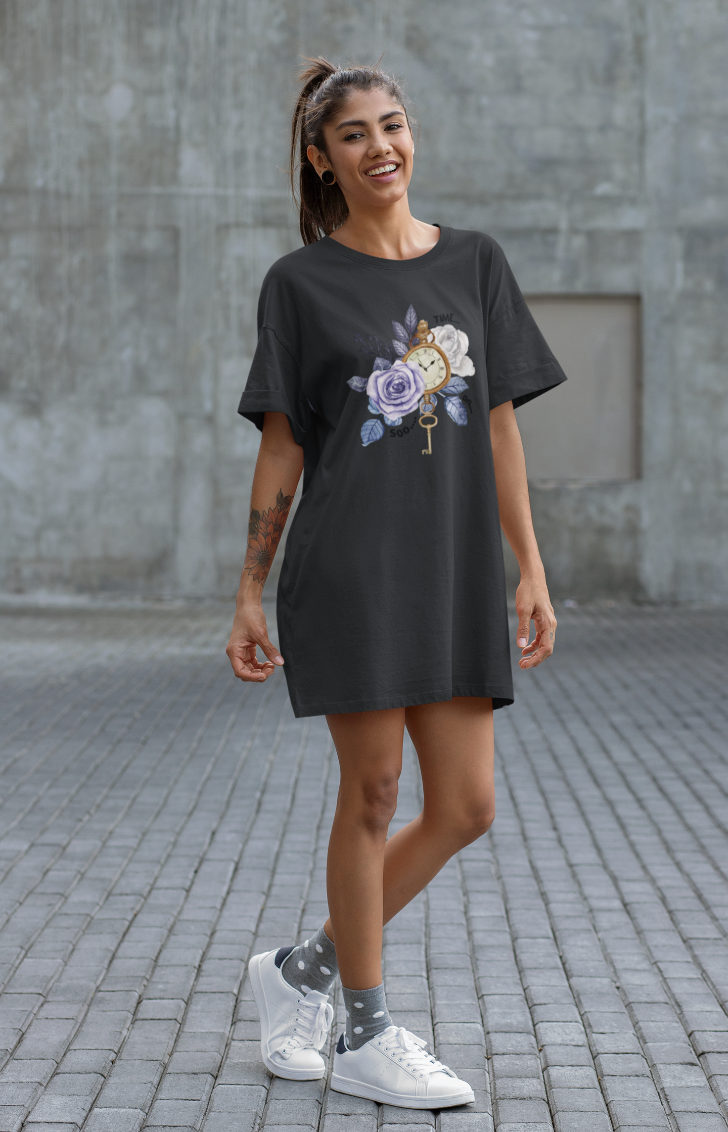 Time Women's T-Shirt Dress Black