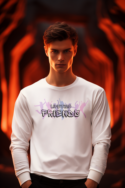 Life time Friends Men's Full Sleeve Round Neck T-Shirt White