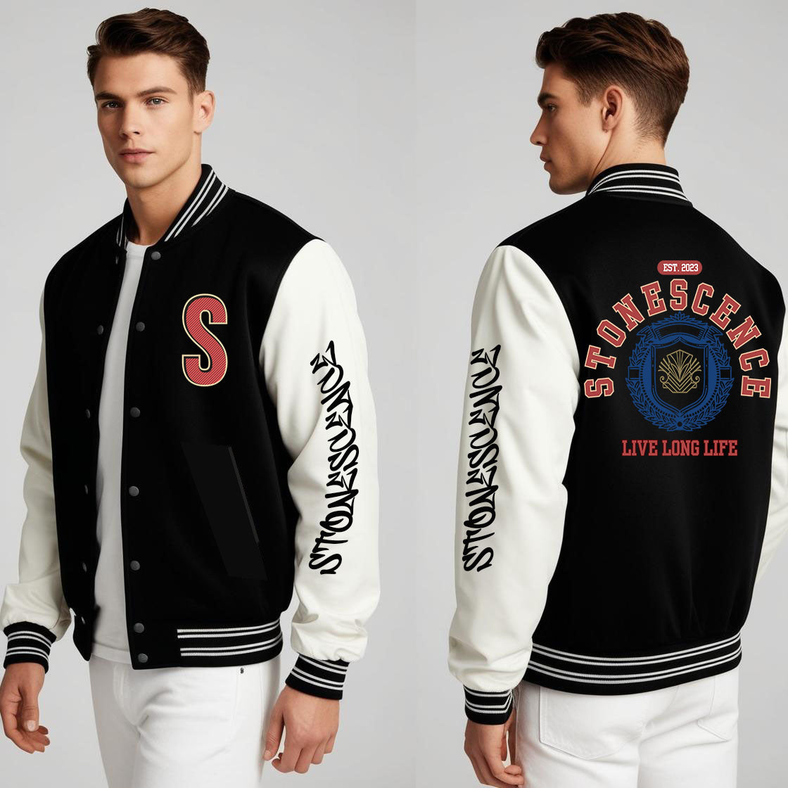 Stonescence Varsity Fully Printed Heavy GSM Jacket Black