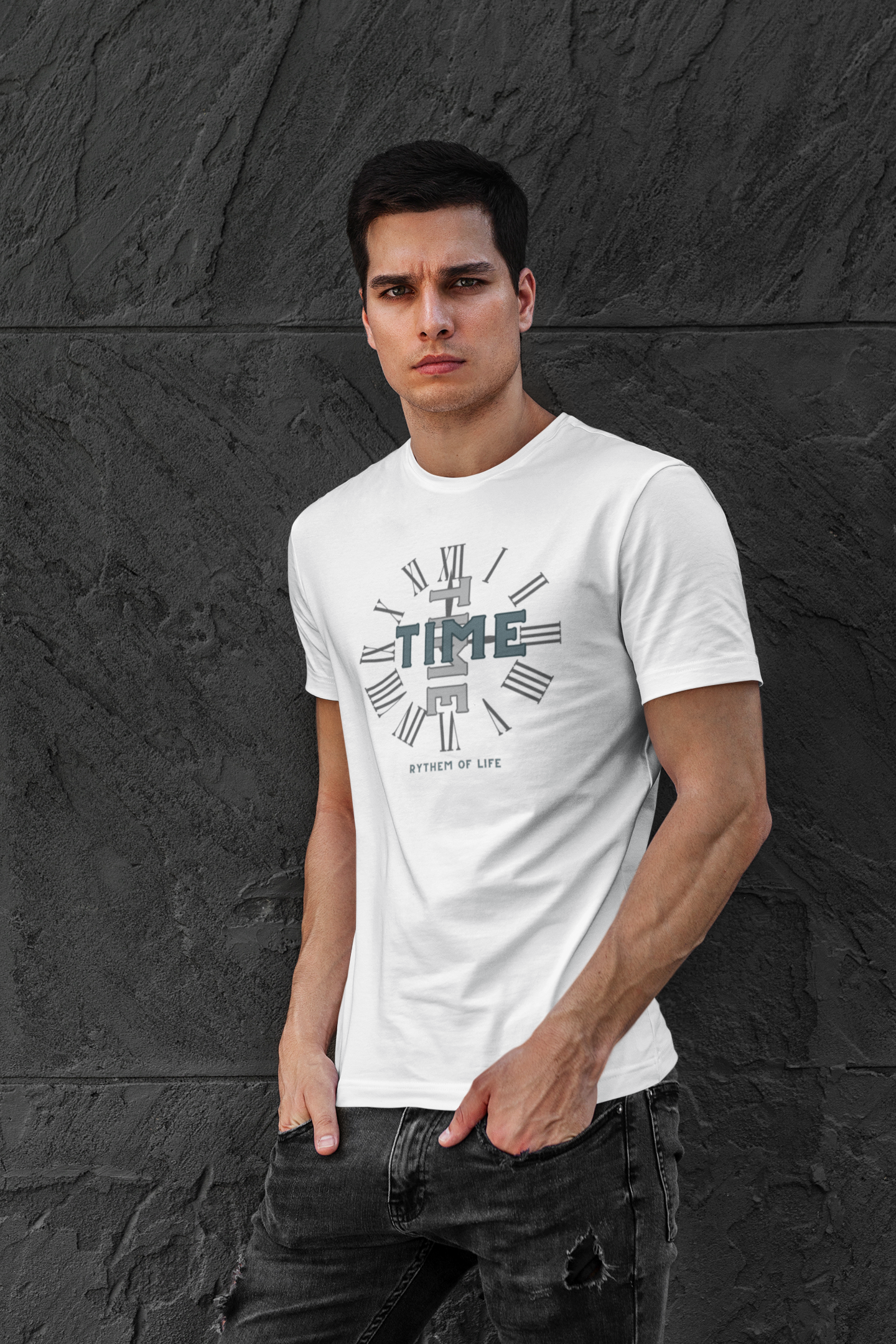 Time Rhythm of Life Men's Half Sleeve Round Neck T-Shirt White