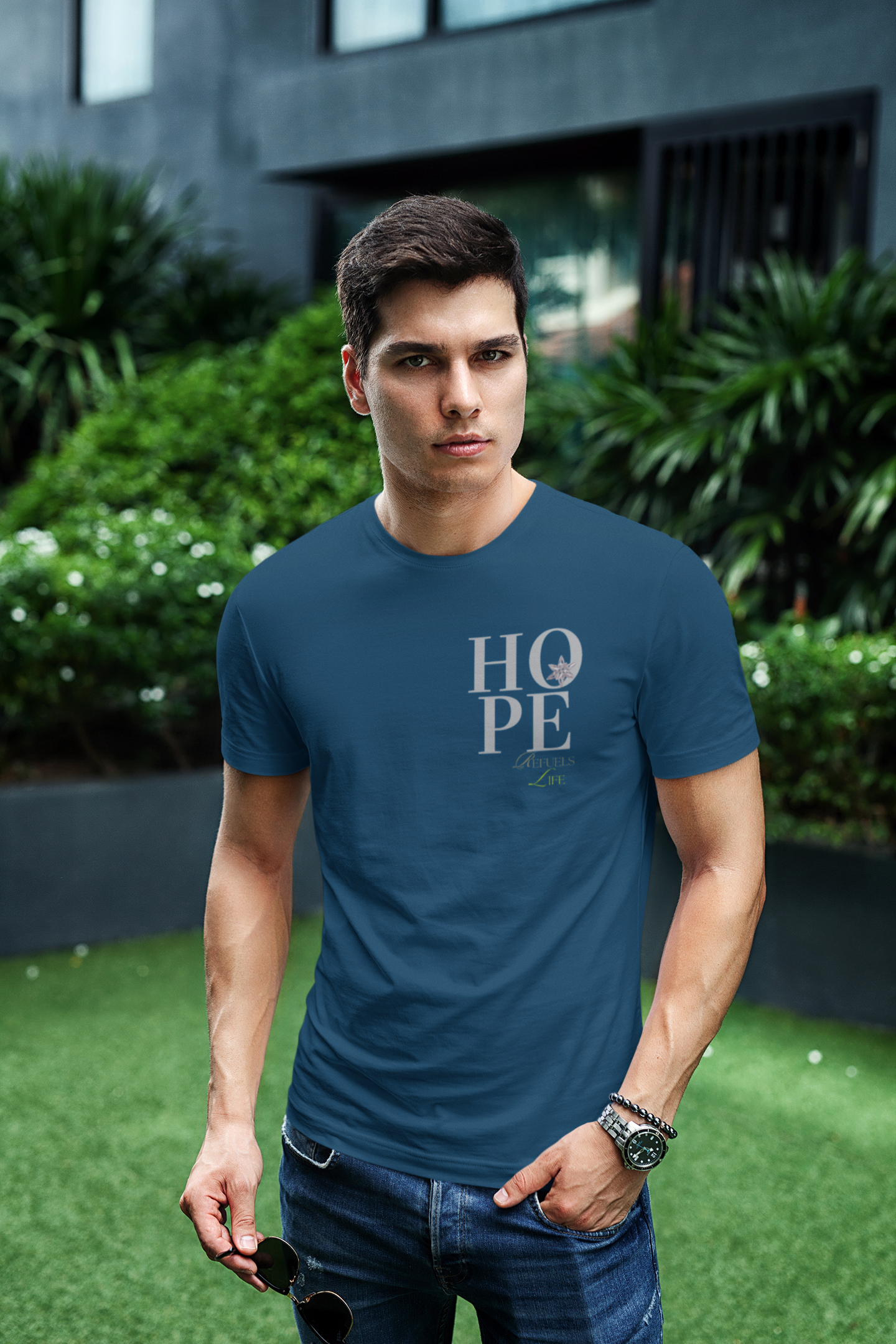 Hope Men's Half Sleeve Round Neck T-Shirt Navy Blue