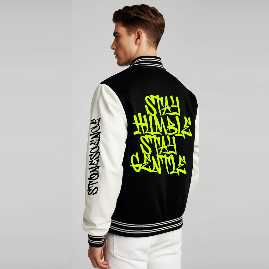 Stay Humble Stylish Long Sleeve Button Varsity Jacket