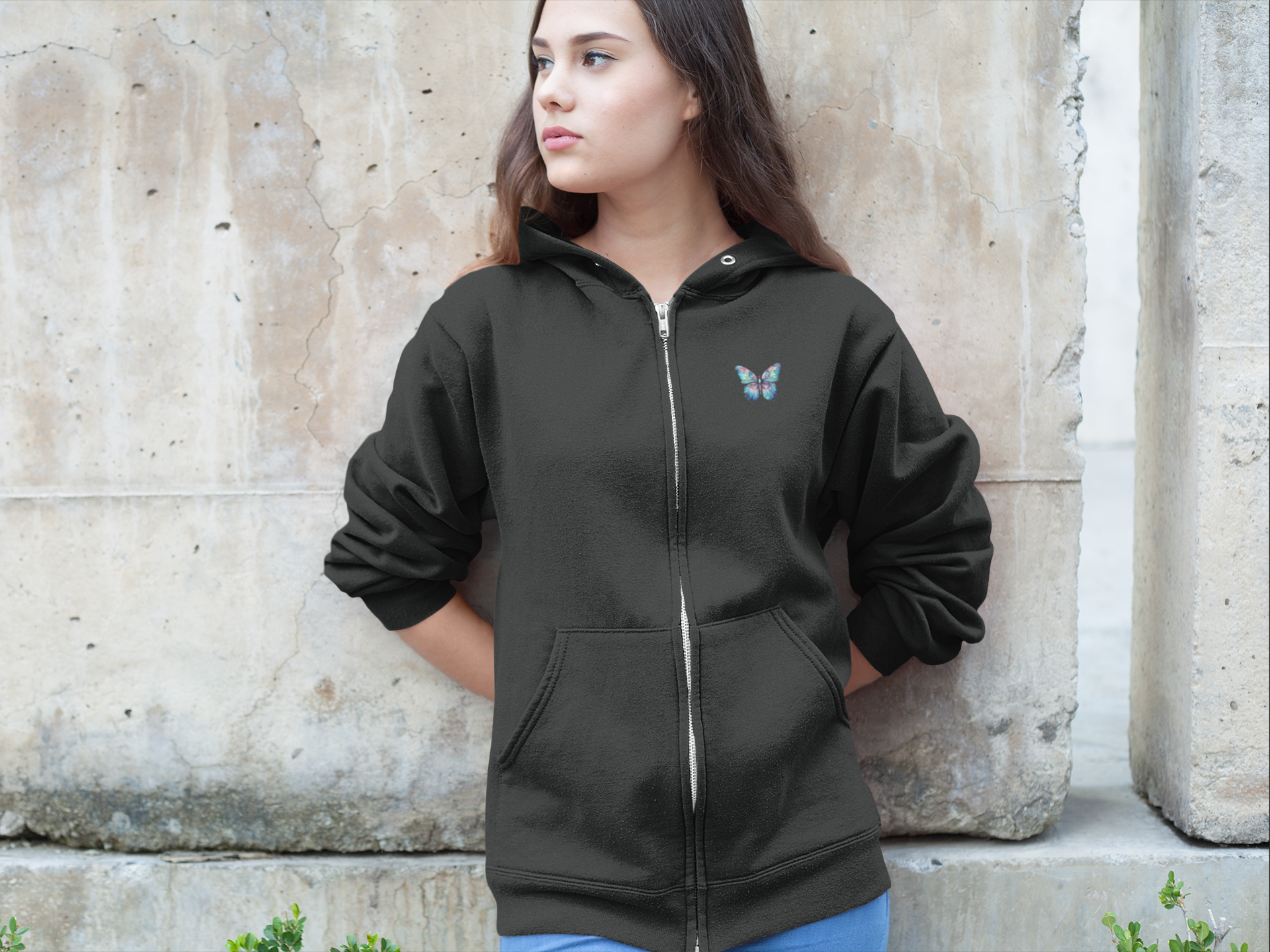 Blue Butterfly Unisex Zipped Hoodie