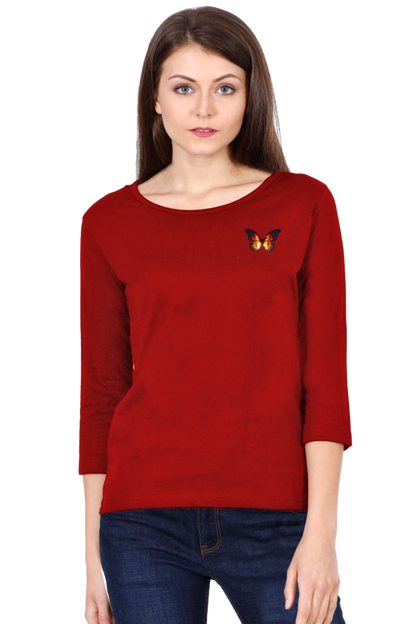 Butterfly Navy Red Women’s 3/4th Sleeve T-Shirt