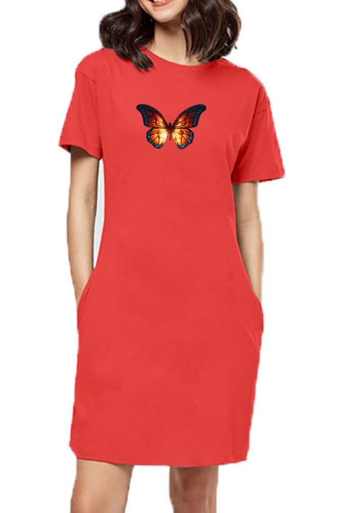 Butterfly Red Women's T-Shirt Dress