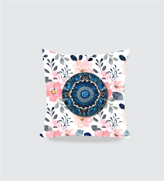 Blue and Pink Flower Cushion Cover