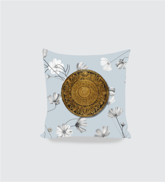 Gold and Gray Flower Cushion Cover 16x16