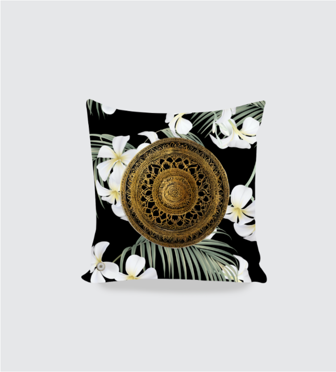 Gold and White Flower Cushion Cover 16x16