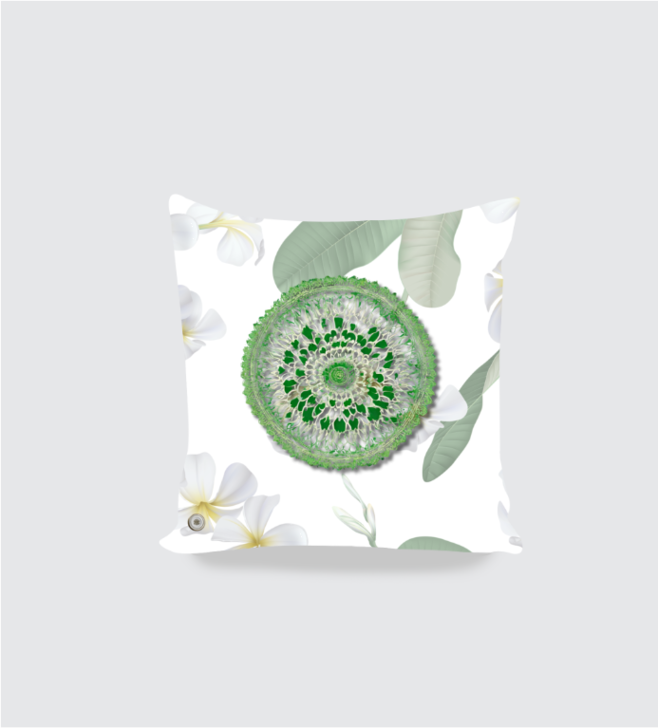 Green and White Flower Cushion Cover 16x16