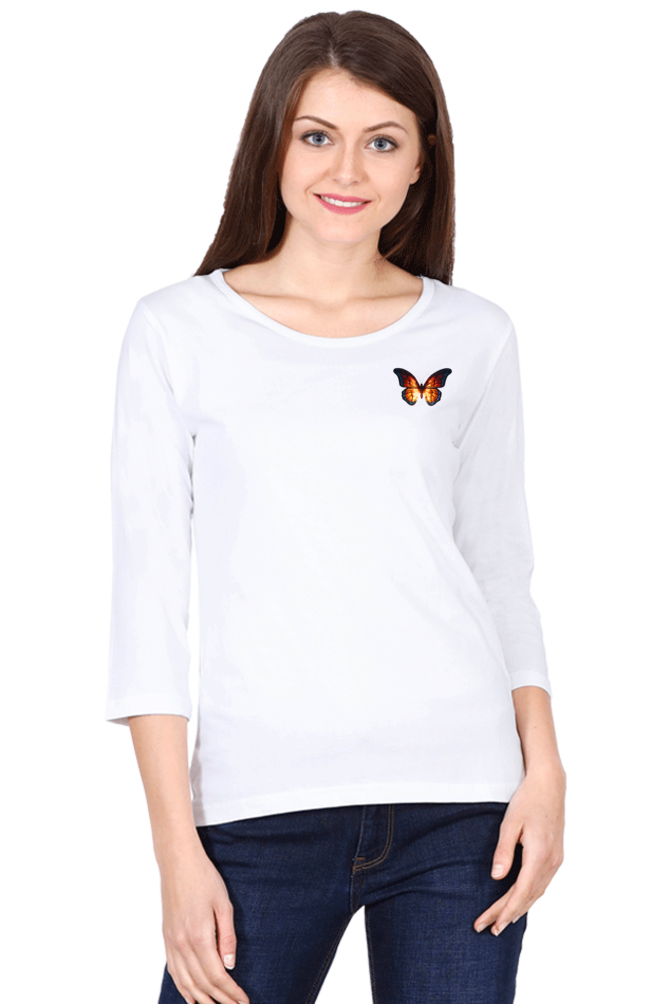 Butterfly White Women’s 3/4th Sleeve T-Shirt