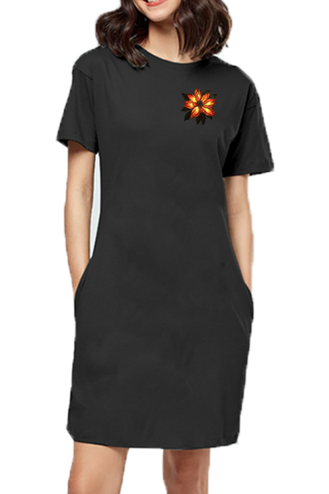 Flower Black Women's T-Shirt Dress