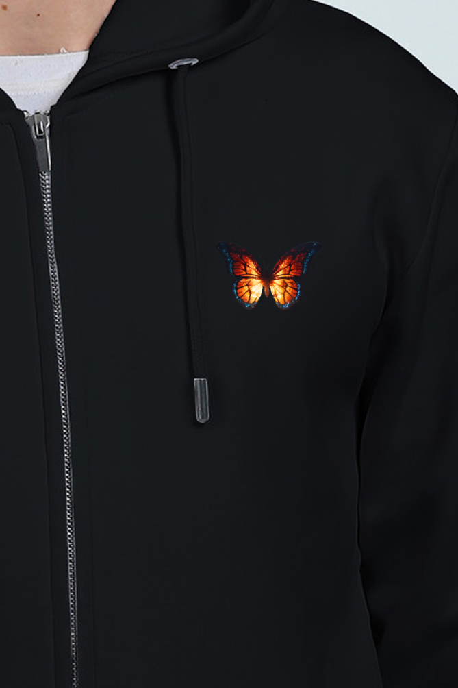 Blue Butterfly Unisex Black Zip Hoodie