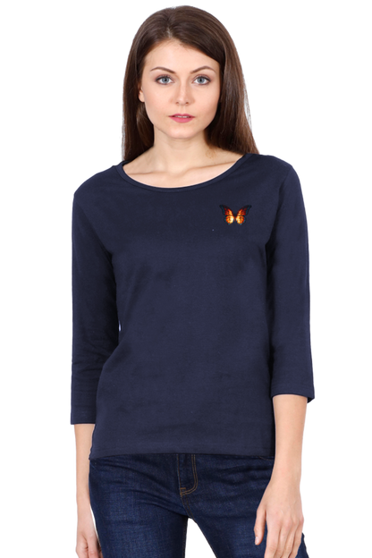 Butterfly Navy Blue Women’s 3/4th Sleeve T-Shirt