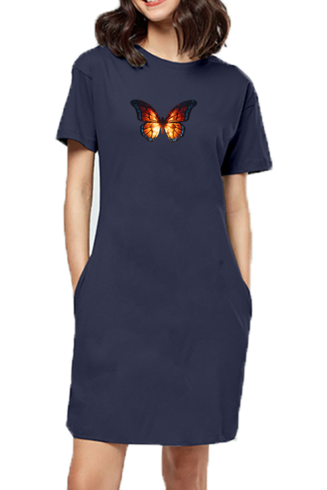 Butterfly Navy Blue Women's T-Shirt Dress
